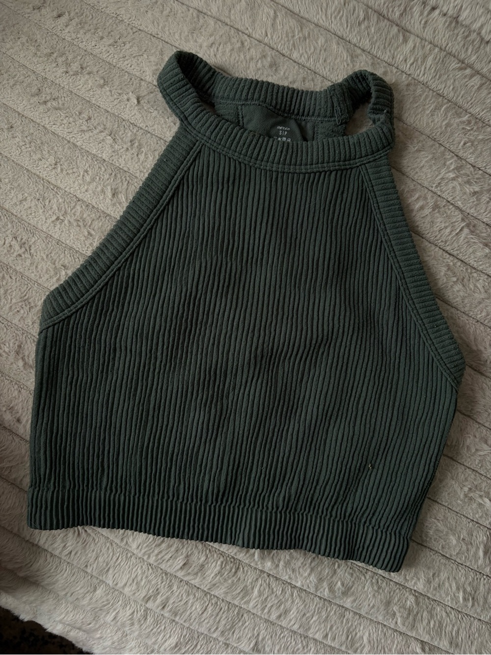 Aerie Ribbed High Neck Crop Tank/Sports Bra